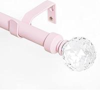 NICETOWN Pink Adjustable Metal Curtain Rod 1 inches Diameter Faceted Ball Finials Design Decorative Drapery Rod for Kitchen French Door Closet Cupboard Cafe Loft RV Girls Curtains, 28-48" Length