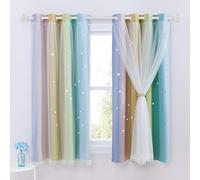NICETOWN Rainbow Curtains for Kids - Star Cut Out Double Layer Blackout Curtains with Voile Thermal Privacy Protection for Nursery Bedroom Living Room, 2 Panels, W46 x L54 Inch (117x137 cm),Rainbow