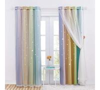 NICETOWN Rainbow Curtains for Kids - Star Cut Out Double Layer Blackout Curtains with Voile Thermal Privacy Protection for Nursery Bedroom Living Room, 2 Panels, W46 x L72 Inch (117x183 cm),Rainbow
