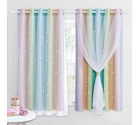 NICETOWN Rainbow Curtains for Kids - Star Cut Out Double Layer Blackout Curtains with Voile Thermal Privacy Protection for Nursery Bedroom Living Room, 2 Panels, W90 x L54 Inch (228x137 cm),Rainbow