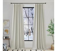 NICETOWN Room Darkening 108 inch Curtains for Living Room, Rod Pocket/Back Tab/Hook Belt Faux Linen Light Blocking Noise Dampening Window Treatment for Bedroom, Natural, W50 x L108, 1 Panel