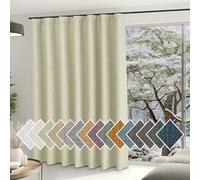 NICETOWN Room Darkening Beige Sliding Door Curtains 84 inches Long, Faux Linen Hook Belt/Rod Pocket/Back Tab Light Blocking Noise Canceling Thermal Drapes for Living Room, W100 x L84, 1 Panel