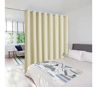 NICETOWN Room Dividers Curtains Screens Partitions, Premium Heavyweight Laundry Room Divider for Office, Vintage and Sliding Room, Including 16 Silver Ring Top (1 Panel, 15ft Wide x 8ft Long, Beige)