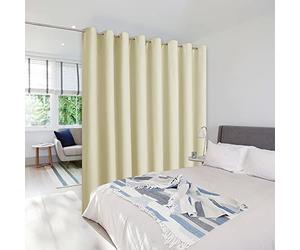 NICETOWN Room Dividers Curtains Screens Partitions, Premium Heavyweight Laundry Room Divider for Office, Vintage and Sliding Room, Including 16 Silver Ring Top (1 Panel, 15ft Wide x 8ft Long, Beige)