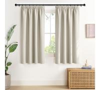 NICETOWN Short Blackout Curtains, Beige Curtains with Ruffle Tape, Set of 2, 145 x 140 cm (H x W), Window Curtain, Opaque for Rail, Thermal Curtain, Heat Protection, Light Beige