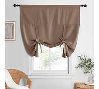 NICETOWN Short Window Curtains for Bathroom Rod Pocket Tie Up Shae Adjustable Window Curtains for Kitchen, Cafe Blackout Tier for Nursery Laundry Dining Room, 1 PC, 52" W x 63" L, Cappuccino