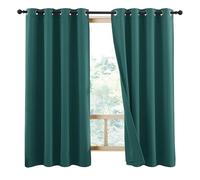 NICETOWN Small 100% Blackout Curtains with Same Color Liners, Thermal Insulated 2-Layer Lined Drapes, Energy Efficiency Window Draperies for Dining Room (Emerald Green, 2 PCs, 52W by 45L)