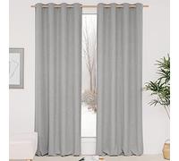 NICETOWN Soft Cotton Washed Linen Curtains 84" Length, Room Darkening Window Treatments for Bedroom, Grey, 1 Pair=104" Width
