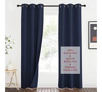 NICETOWN Sound Blocking Black Out Curtains for Patio Door, Heavy-Duty Space Divider Curtains for Living Room, Lined Insert Noise, Blackout, Thermal Insulation Drapes for Closet (Navy, 84-inch Long)