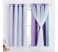 NICETOWN Star Blackout Curtains with Nets - Decorative Cut Our Star Panels with Eyelets for Room Darken Nursery Window Panels for Kids' Room/Bedroom, 2 Panels, W34 x L63 Inch (86x160 cm), Purple Blue