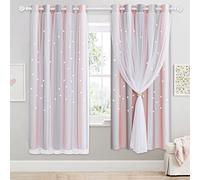 NICETOWN Star Blackout Curtains with Nets - Decorative Cut Out Star Panels with Eyelets for Room Darkening, Nursery, Kids' Room/Bedroom, 2 Panels, W66xL72 Inch (168×183 cm), Grey Pink