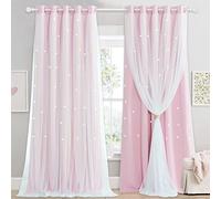 NICETOWN Star Blackout Curtains with Nets - Decorative Star Panels for Room Darkening, Kids' Room/Bedroom, 2 Panels, W66xL90 Inch (168×229 cm), Pink