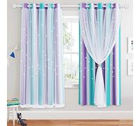 NICETOWN Star Blackout Curtains with Nets - Decorative Star Panels with Eyelets for Room Darkening, Nursery, Kids' Room/Bedroom, 2 Panels, W66xL72 Inch (168×183 cm), Purple Blue
