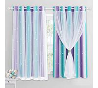 NICETOWN Star Blackout Curtains with Nets - Decorative Star Panels with Eyelets for Room Darkening, Nursery, Kids' Room/Bedroom, 2 Panels, W66 x L54 Inch (168x137 cm), Purple Blue
