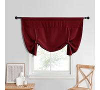 NICETOWN Tie Up Curtains for Kithcen Living Room Adjustable Window Covering Shade Thermal Insulated Rod Pocket Short Valance for Small Winow, 1 Panel, 52" Wide x 45" Long, Red