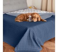 NICETOWN Waterproof Pet Blanket, Liquid Pee Proof Dog Blanket for Sofa Bed Couch, Reversible Floor Bed Furniture Protector Cover for Small Medium Large Dogs Cats, 1 Panel, Navy/Stone Blue, 62" x 82"