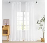NICETOWN White Net Curtains Set of 2, 140 x 260 cm (Width x Height) with Ruffle Trim, Semi-Transparent Luminous for Doors, Living Room, Bedroom, Home, Window Decoration