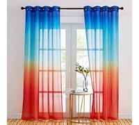 NICETOWN Window Curtains - Living Room Voile Linen Curtain with Eyelets Beautiful Rendering Colour Pretty Gradient Decoration for Bedroom, L 140 x H 245 cm, Blue/Orange, 2 Pieces
