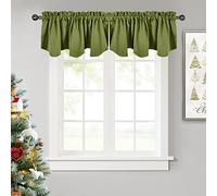 NICETOWN Window Treatment Farmhouse Valances - Blackout Tier Curtain 52 inches by 18 inches Scalloped Pole Pocket Valances for Home Window Treatment Decor/Bedroom/Kitchen, Olive (2-Packs)