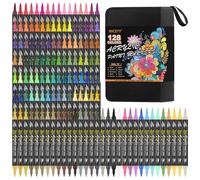 NICETY 128 Pcs Felt Acrylic Paint Pen - Acrylic Paint Marker for Wood, Canvas, Glass, Ceramics - Water based Paint Marker with 0.5~5 mm Double Fine Point & Brush