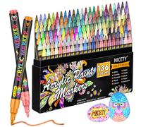 NICETY 136 Colours Acrylic Paint Pens Set - Paint Markers for Rock Painting Stone Glass Ceramic Wood Metal Fabric - 0.7mm Extra Fine Tip Water Based Acrylic Markers