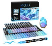 NICETY 32 Colours Acrylic Paint Pens - Paint Markers 1-5mm Brush Tip Water Based Acrylic Markers for Rock Painting Stone Wood Ceramic (Blue)