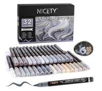 NICETY 32 Colours Acrylic Paint Pens - Paint Markers 1-5mm Brush Tip Water Based Acrylic Markers for Rock Painting Stone Wood Ceramic (Grey)