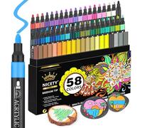 NICETY 58 Colours Acrylic Paint Pens - 3mm Medium Tip Paint Markers Rock Painting Pens for Stone Glass Wood Porcelain Ceramic Fabric - Water Based Acrylic Pens for Adults