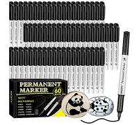 NICETY 60 Black Permanent Markers - Fine Point Permanent Marker Pens Set, Black pens For Adults, Works On Rock Paper Ceramic Wood Stone Metal Glass