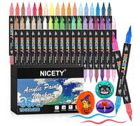 NICETY 72 Colours Acrylic Paint Pens - 36 Pcs Brush Tip Paint Markers for Rock Painting Stone Wood Glass Ceramic - Dual tip Dual Colours Water Based Acrylic Markers pens