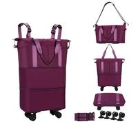 NiceUU Travel Rolling Duffel Bag with Removable Wheels,Expandable Foldable Carry-On Luggage for Trip or Hospitalization, Burgundy Backpack, Simplicity