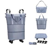 NiceUU Travel Rolling Duffel Bag with Removable Wheels,Expandable Foldable Carry-On Luggage for Trip or Hospitalization, Blue Backpack, Simplicity