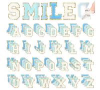 NICEVINYL Self-Adhesive Chenille Letters Patches: 104PCS Blue-Colored Letter Patches Stickers - Varsity Initial Patch for Clothing Backpacks Make-up Bags DIY Gifts Decor