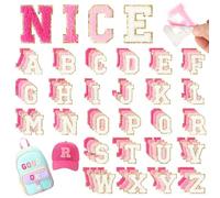 NICEVINYL Self-Adhesive Chenille Letters Patches: 104PCS Pink-Colored Letter Patches Stickers - Varsity Alphabet Initial Patch for Clothing Backpacks Make-up Bags DIY Gifts Decor