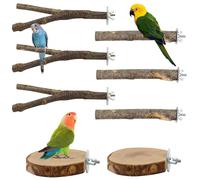 NICEWAT 8PCS Bird Perches for Cage, Budgie Perches Natural Wood Parrot Perch, 3 Style Wooden Parrot Stand, Bird Cage Swing, Bird Climbing Standing Branches for Cockatiel Lovebird Cage Accessories