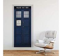 NICEWL Self Adhesive 3D Door Murals Peel and Stick Decor Stickers Police Box Blue UK Tardis Giant Fantasy Art Canvas Wallpaper Removable Art Poster (90x210cm)