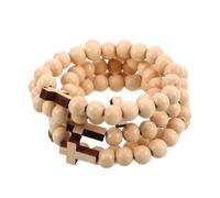NICEXMAS 5pcs Wooden Cross Bracelet with Beads, Stretch Prayer Jewellery | Smooth Polished Finish, Integrated Crucifix, Handmade Design, Suitable for Easter, Communion, Baptism and Confirmation