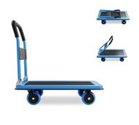 NiceyCare 500kg Capacity Heavy Duty Trolley 91×60CM Platform Cart w/13CM TPR Wheels, Quick Folding Hand Truck, Space Saving Moving Dolly for Warehouse, Home, Blue