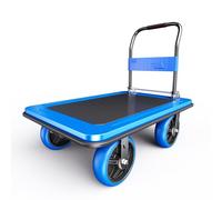 NiceyCare Foldable Platform Truck 500kg Capacity - 90×60CM Steel Push Cart with 20CM TPR Wheels, 3-Second Folding Hand Truck for Warehouses, Homes, Businesses | Space-Saving Transport Trolley, Blue