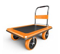 NiceyCare Foldable Platform Truck 500kg Capacity - 90×60CM Steel Push Cart with 20CM TPR Wheels, 3-Second Folding Hand Truck for Warehouses, Homes, Businesses | Space-Saving Transport Trolley, Orange
