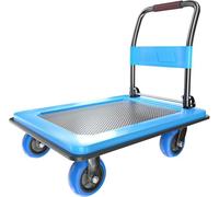 NiceyCare Foldable Platform Truck w/ 500kg Capacity-90×60CM Push Cart w/13CM TPR Wheels, Steel Platform, 3-Second Folding Hand Truck for Warehouses, Homes | Space-Saving Transport Trolley, Blue
