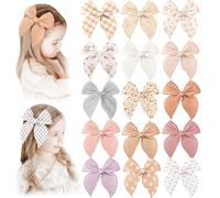 Niceye Fable Girls Hair Bows Cotton Linen Alligator Hair Clips or Little Girls Toddlers Kids Neutral Handmade Hair Accessories - 5.5” bow