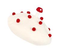 NICEYEA Girls Mushroom Beret Cute Mushroom Hat Lolita Kawaii Plant Cosplay Cap Wool Felt Beret Hat Vintage Painter Hats (White)