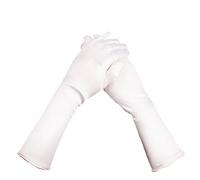 NICEYEA Girls' White Satin Flower Girls Gloves with Pearl for Formal Wedding Prom Opera Gloves 1920s