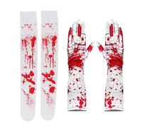 NICEYEA Halloween Bloody Costume 2 Pair of Gloves and Knee High Socks Set Nurse Blood Knee Socks Creepy Halloween Party Prank Props Cosplay Costume