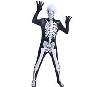 NICEYEA Halloween Costumes Jumpsuit for Women Men Zombie Skull Skeleton Bodysuit Horror Prop Carnival Cosplay Fancy Dress Outfit Accessory (Black Skull, Adults-170)