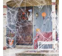 NICEYEA Halloween Spooky Black Spiders for Halloween Party Decorations Prank Props Scary Luminous Spider Cotton Web Toy Haunted House Outdoor Indoor Party Decorations