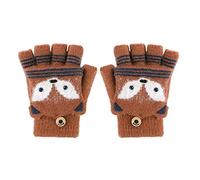 NICEYEA Kid's Winter Fingerless Gloves Convertible Flip Top Cartoon Half Finger Mittens Stretchy Warm Knit Gloves Christmas Gifts for Boys Girls