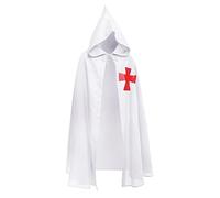 NICEYEA Medieval Knight Cape with Hood Costume Templar Knight Crusader Cape Fancy Dress Cosplay LARP Temple Hospitaller Coat Cloak with Cross, Fancy Dress Women Men