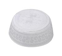 NICEYEA Men Muslim Prayer Hat Islam Kufi Headwear Embroidery Muslim Skull Cap Turkish Indian Hat Round Shaped Beanie Cap Eid Ramadan Gift for Men White